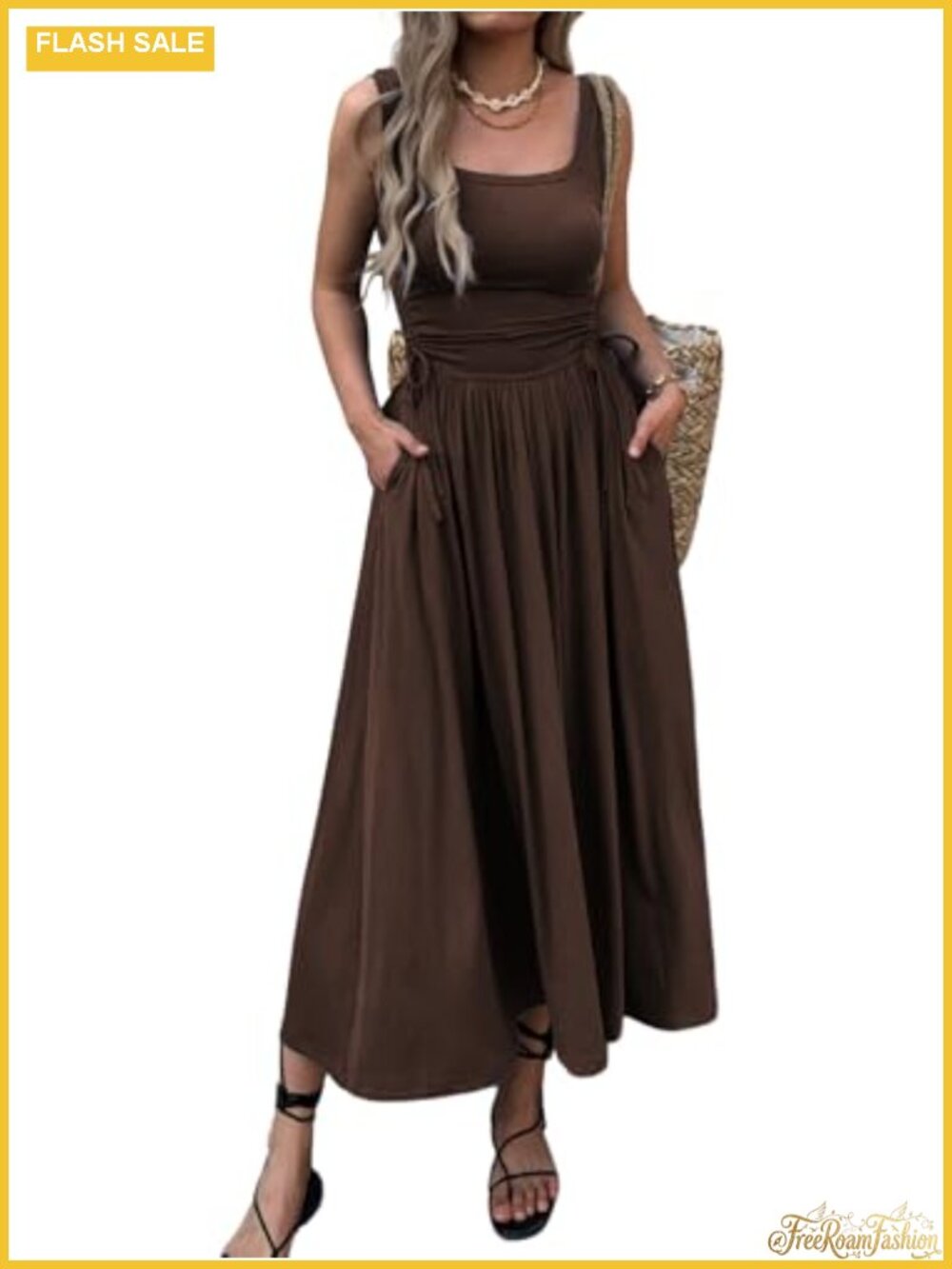 Sleeveless Boho Maxi Dress with Pockets, Casual Summer